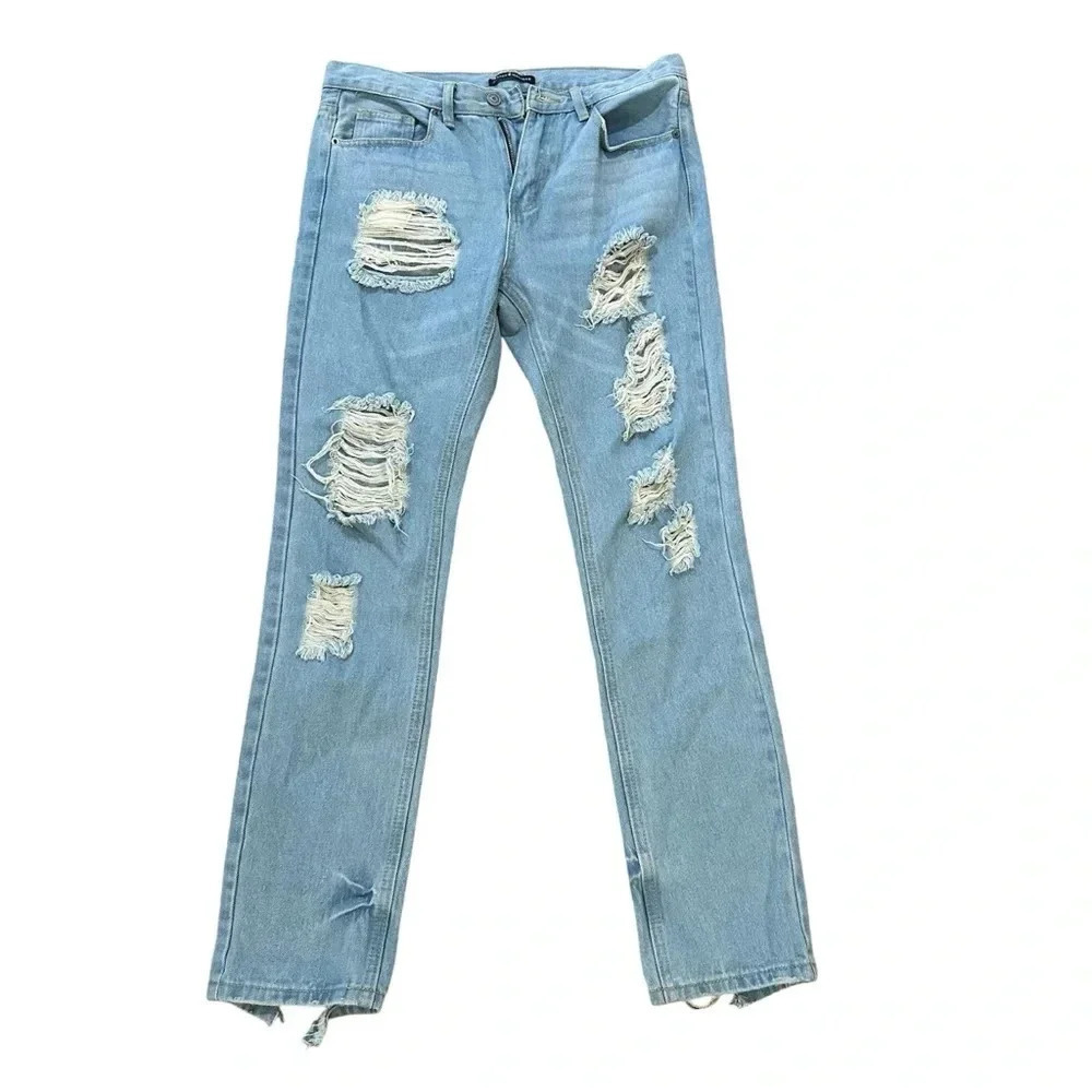 Brandy Melville Women’s Light Wash Boyfriend Distressed Denim Jeans Size S GUC